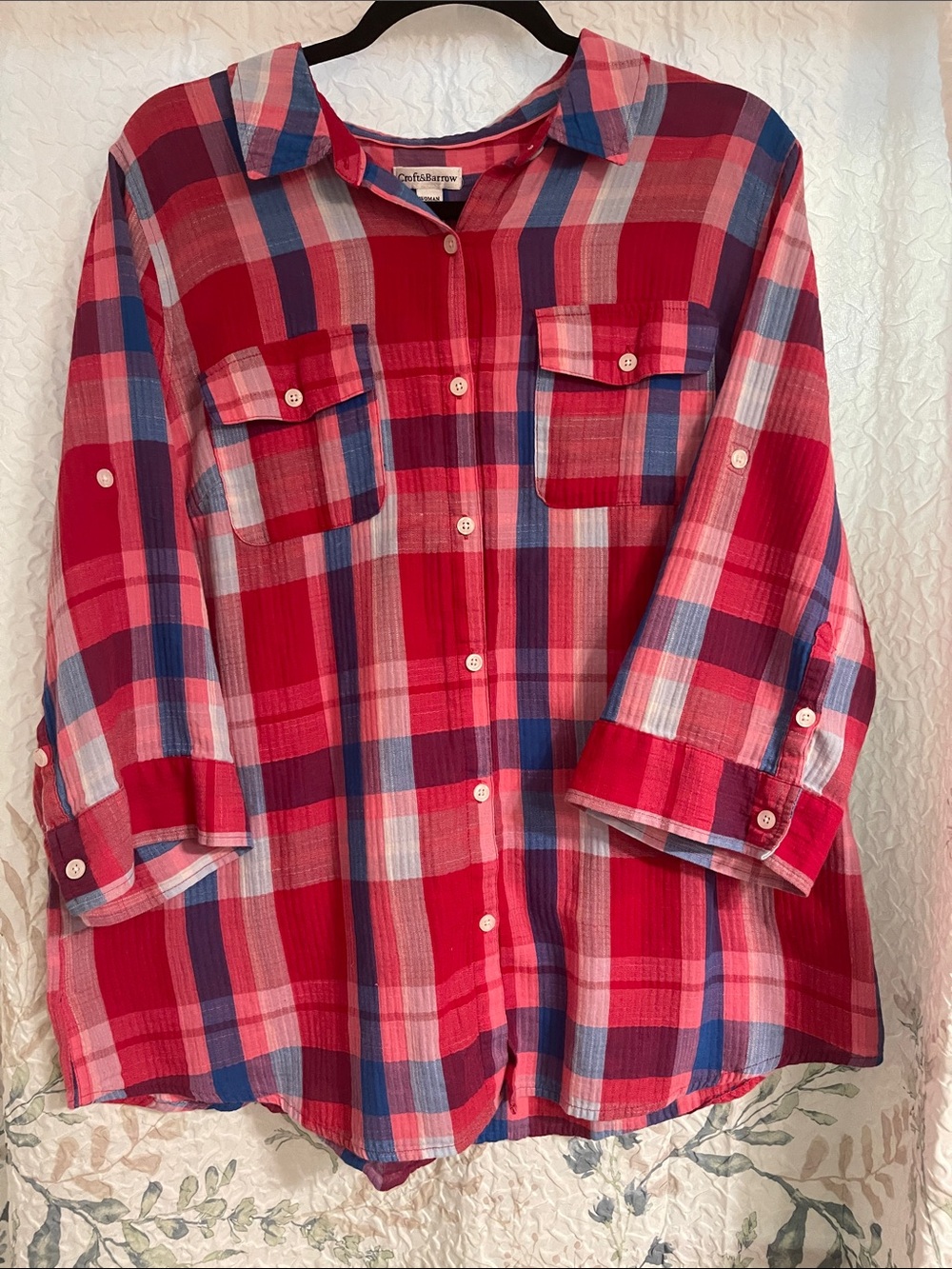 croft & barrow Red, Pink & Blue Plaid Shirt